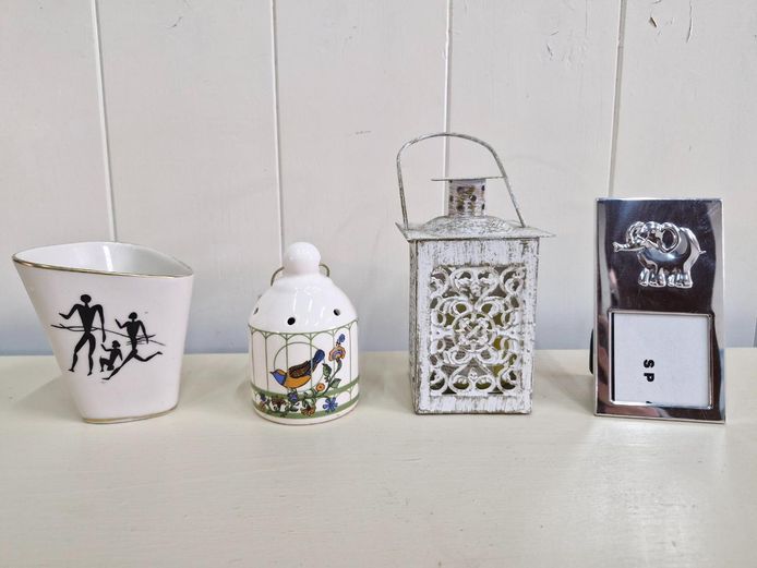 Décor Lot: Porcelain, Filigree Lantern, Silver Plated Frame