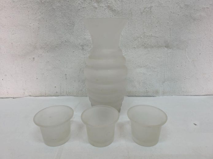 Frosted Glass Ribbed Vase & Votive Holders