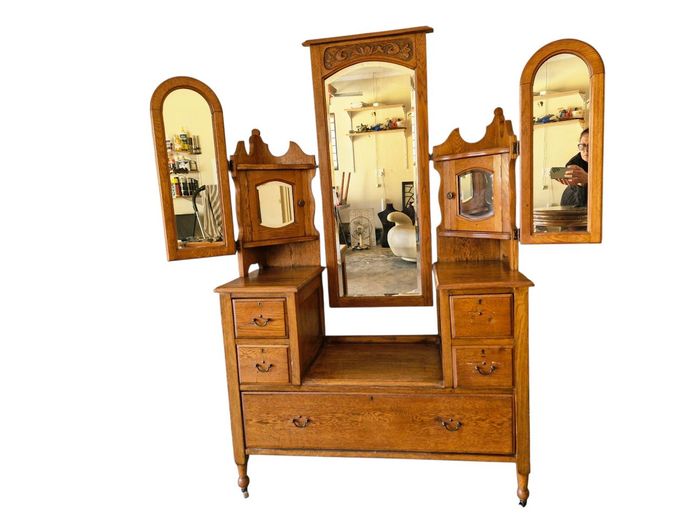 1920's Edwardian Oak Batwing Dressing Table