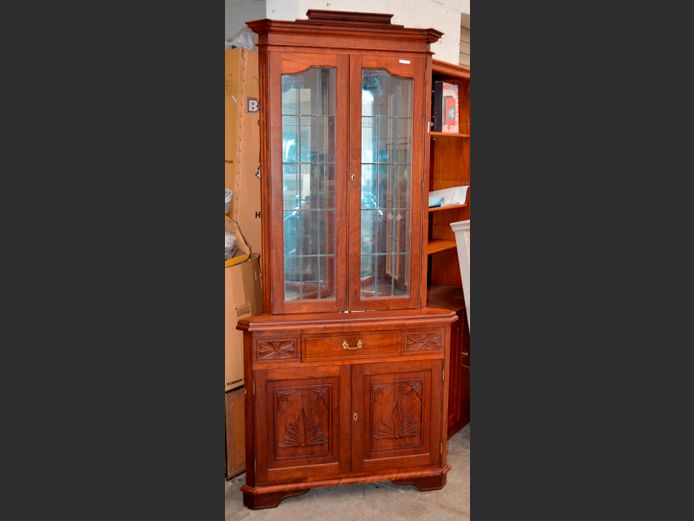 IMBUIA LEAD GLASS FRONT CORNER DISPLAY CABINET, 96 x 60 x 206cm