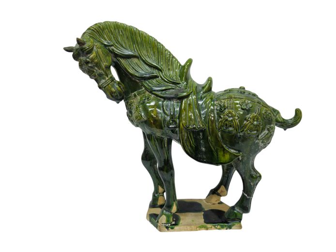 Tang-Style Green Glazed Ceramic Caparisoned Horse Figure
