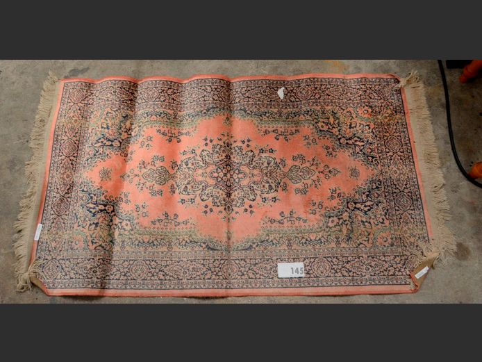DUSTY PINK, BLACK & BEIGE SILK PERSIAN RUG, 110 x 65cm