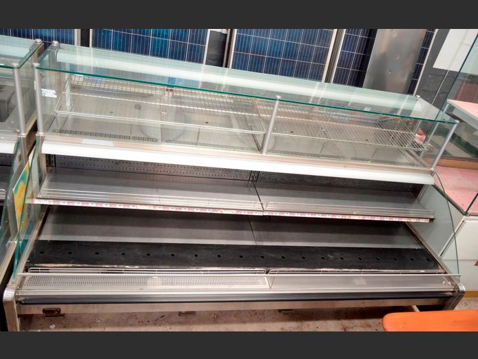 LARGE STAINLESS STEEL & GLASS SELF-CATERING DELI DISPLAY UNIT, 253 x 145 x 127cm [Working]