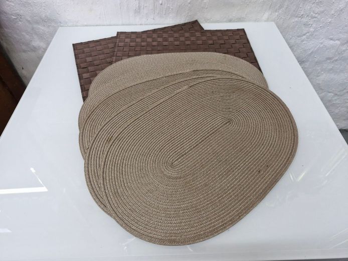 Set of 7 Woven Table Placemats and Brown Basketweave Placemats