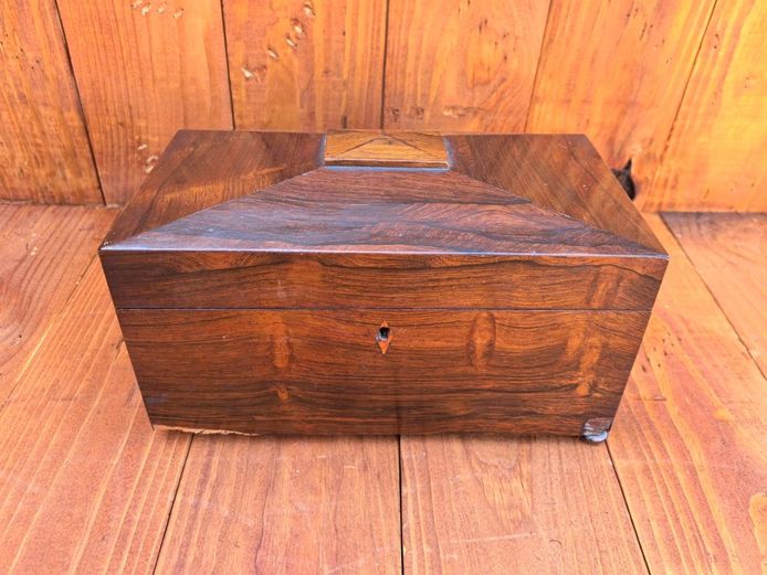 19th Century Victorian Rosewood Tea Caddy with Sarcophagus Lid