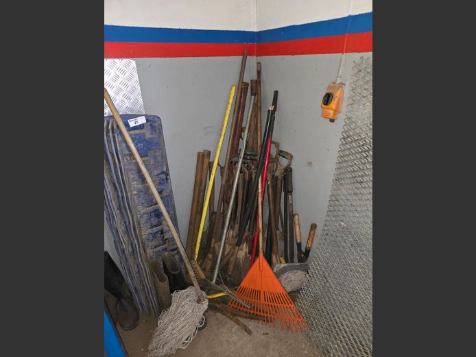 ASSORTED SPADES + RAKES + PICKS 