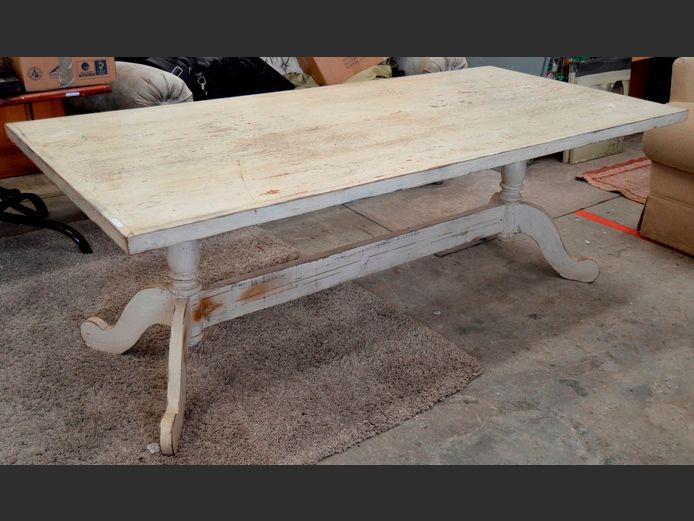 PINE UNDER WHITE PAINT 8-SEATER DINING TABLE, 209 x 97 x 75cm [Needs a paint job]