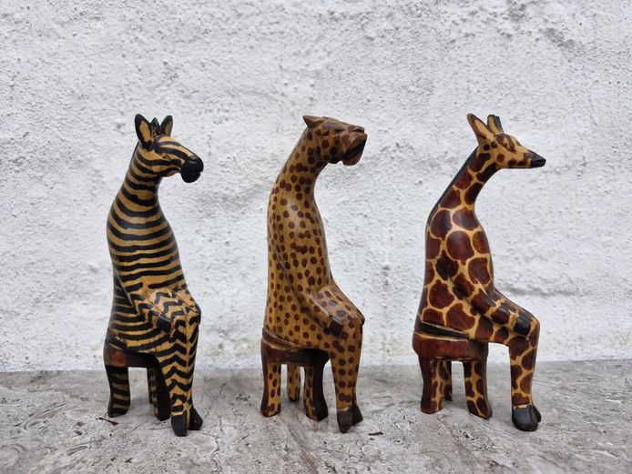 Hand-Carved African Wooden Whimsical Sitting Animals