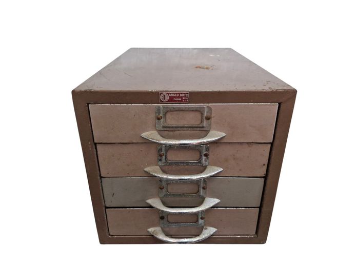 Vintage Anglo-Dutch 4-Drawer Industrial Index Cabinet