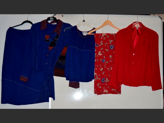 TALBOTS LADIES RED TOP & PANTS SUIT [Size 16] & NANCY BOLAN, BLUE TOP, PANTS & SHIRT SET [Size XL]