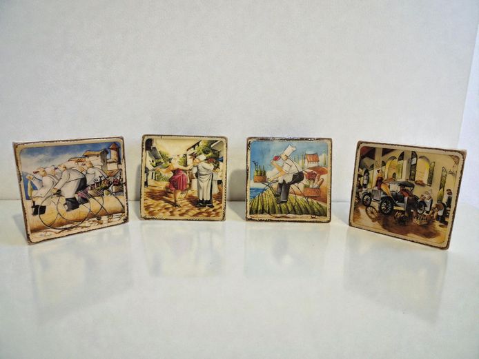 Set of 4 Large Whimsical Chef Glossy Resin Wood Plaques