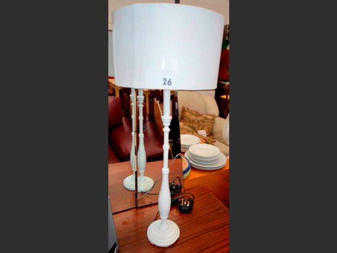 WHITE PAINTED TABLE LAMP WITH SHADE, 79cm High