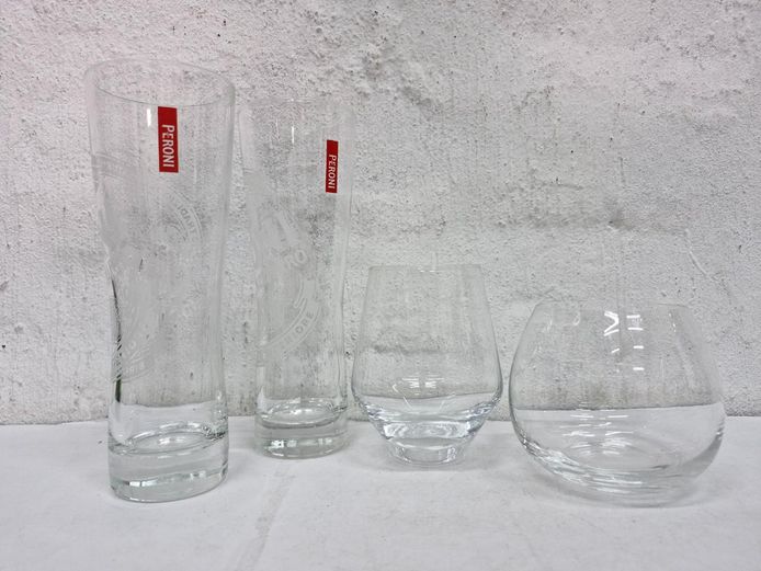 Assorted Glassware Including Two Peroni Beer Glasses
