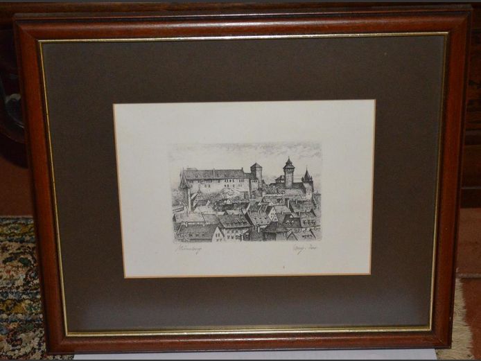 FRAMED ANTIQUE ETCHING, 11 x 8cm