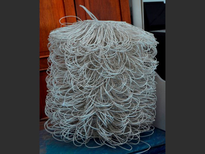 UNUSUAL WHITE WICKER OVERSIZED CHANDELIER, 80cm Diameter x 80cm High