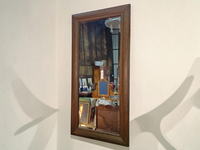 Large Beveled Wall Mirror in Thick Solid Wood Frame
