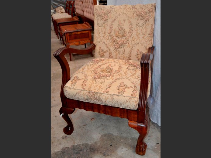 IMBUIA BALL & CLAW ARMCHAIR [Upholstery worn]