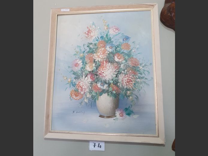 FRAMED OIL ON BOARD "FLOWERS IN VASE", 48 x 59cm
