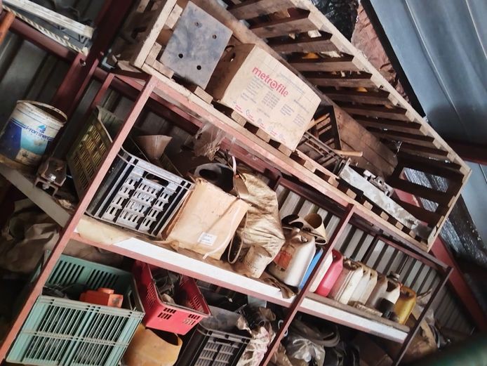 ASSORTED SHELVING,OFFICE FURNITURE, DOUBLE BOWL S/S SINK,PAINTS,SANITARY WARE,PIPES,DB BOXES, LOT TIMBER,LOT SCREWS, RUBBERS, ETC