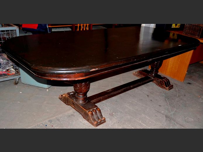 DARK OAK 10-SEATER DINING TABLE ON CLAW FOOTED BASE, 240 x 103 x 77cm