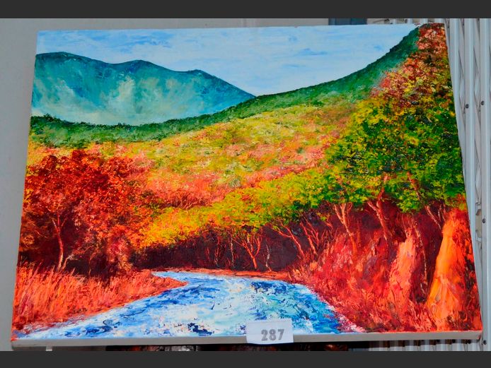 UNFRAMED OIL ON CANVAS "RIVER SCENE", 71 x 55cm