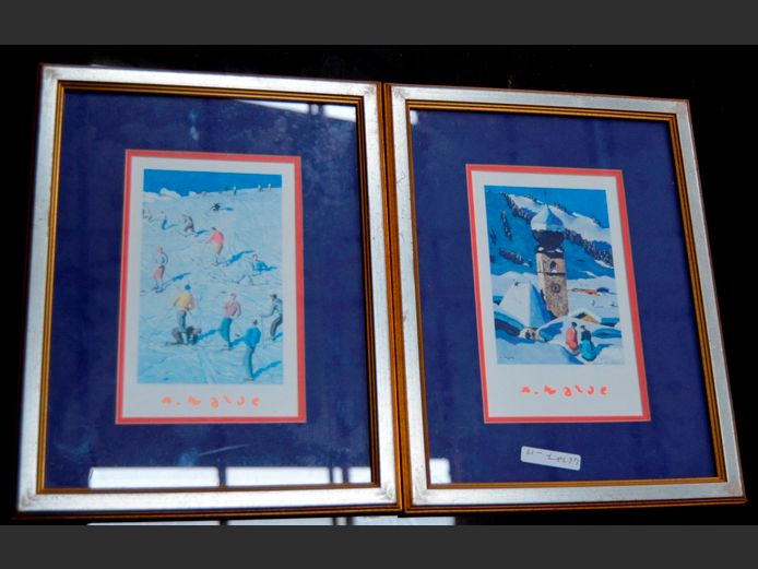 PAIR GILT FRAMED SWISS PRINTS, 13 x 20cm