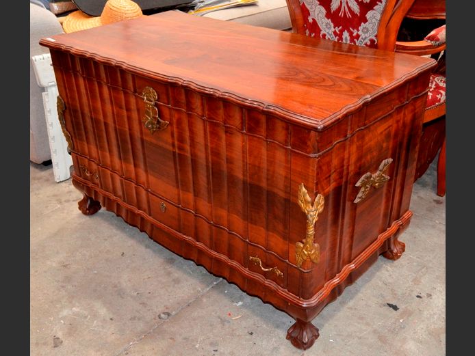 IMBUIA KIST ON BALL & CLAW FEET, 106 x 55 x 64cm [Scratches to top]