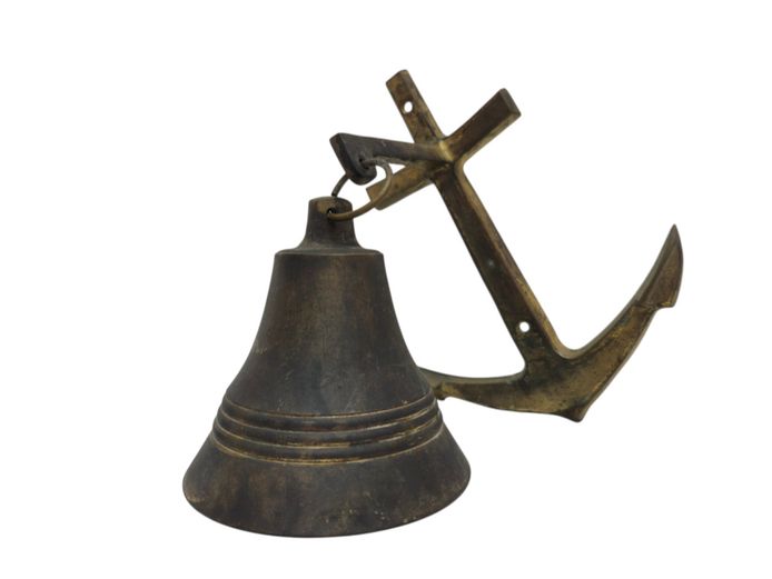 Vintage Solid Brass Nautical Ship’s Bell with Anchor Wall Bracket Mount