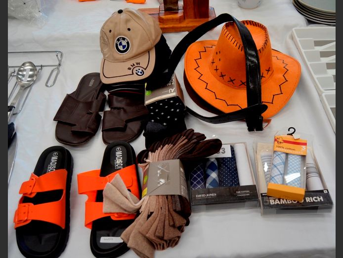 LEATHER HATS, PUMA LEATHER FLIP FLOPS, DAVID JONES HANDKERCHIEFS, etc