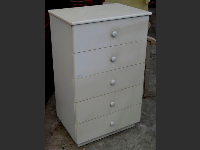 WHITE 5-DRAWER CHEST OF DRAWERS, 62 x 43 x 100cm