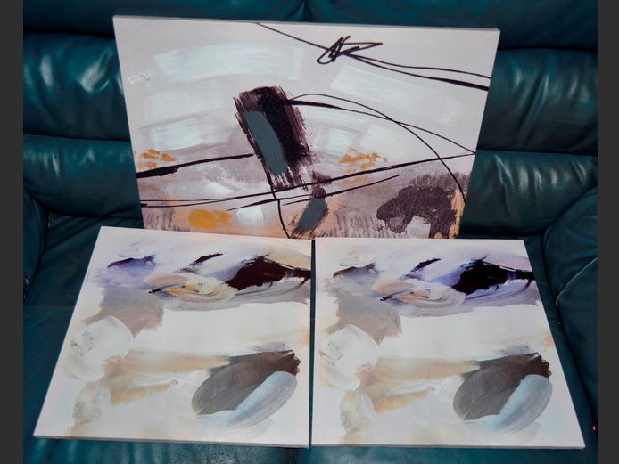 SET OF 3 UNFRAMED ABSTRACT PAINTINGS ON CANVAS