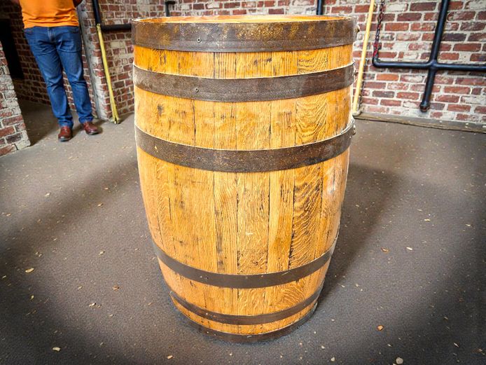 Large Oak Barrel with Metal Bands & Top Opening