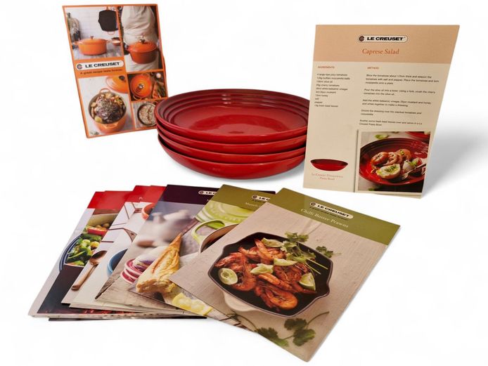 Set of 4 Le Creuset Pasta Bowls & Recipe Cards