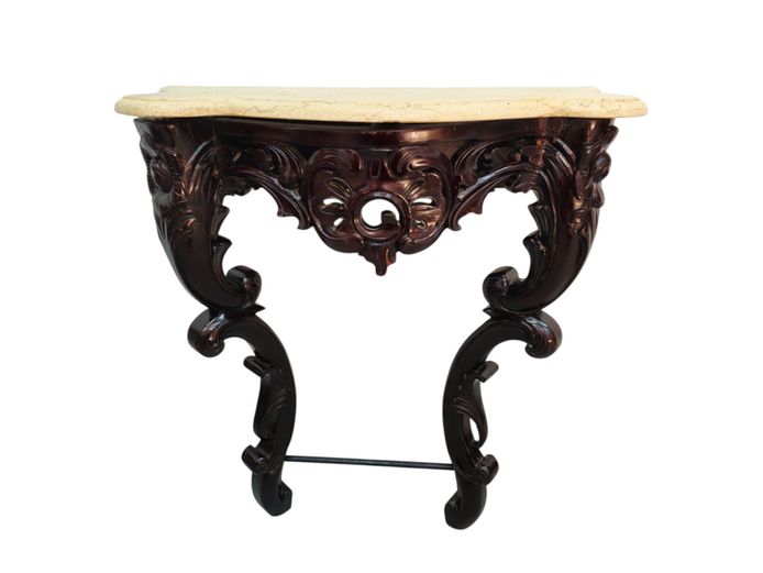 Vintage Louis XV Style Carved Wood Entryway Console Table with Marble Top
