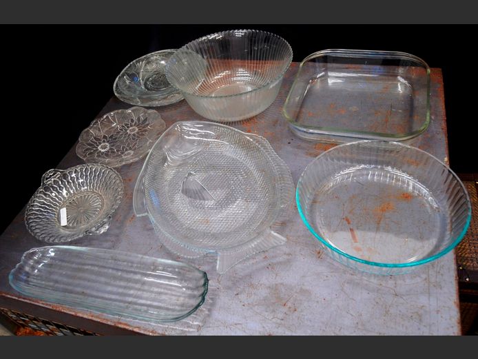 GLASS: FISH PLATTER, SALAD BOWLS, PIE DISH, etc
