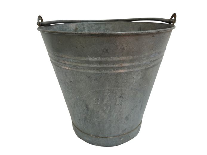 Vintage Galvanized Metal Bucket with Embossed Markings