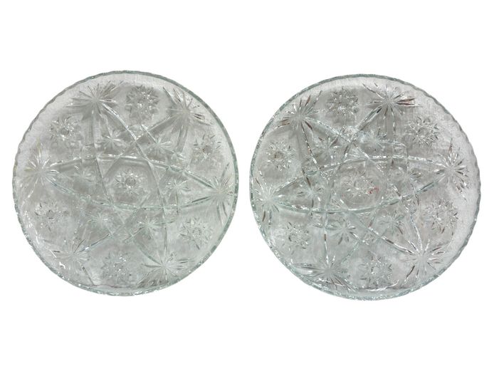 Pair of Vintage Pressed Crystal Star Pattern Serving Plates
