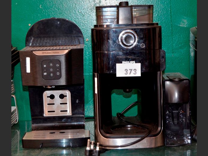 LOT OF 2 COFFEE MACHINES: PHILIPS & RUSSELL HOBBS [Incomplete, Switch on, untested further]