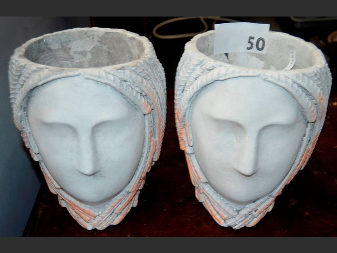 PAIR CONCRETE "ELEGANT LADY" PLANTERS, 18 x 16 x 21.5cm