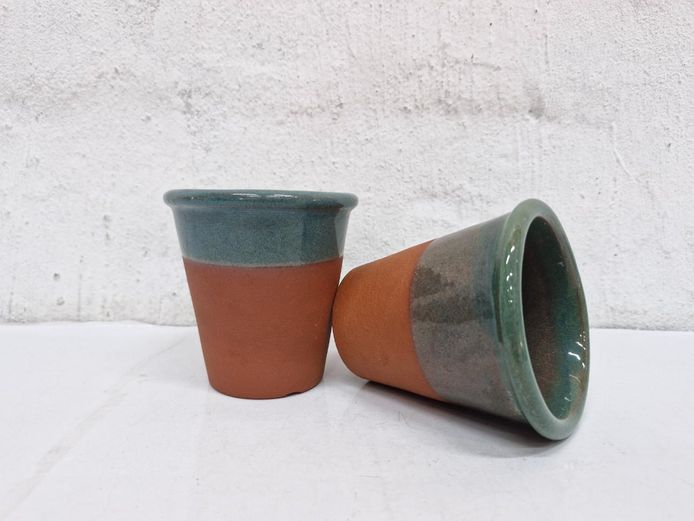 Pair of Glazed Terracotta Plant Pots With Drainage Holes