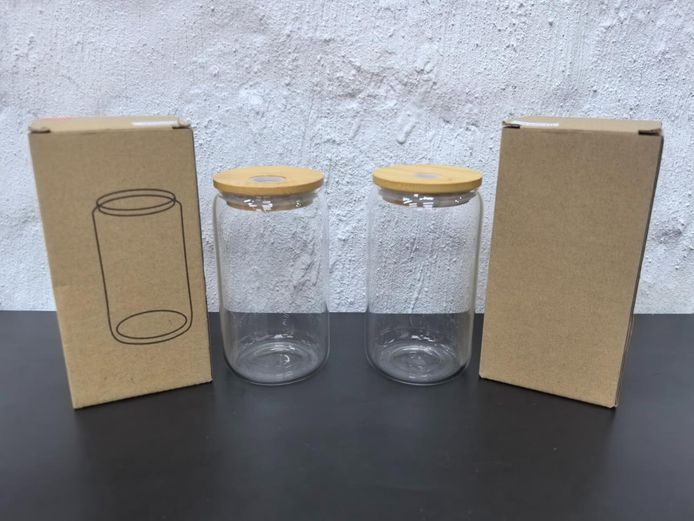 Pair of Clear Glass Tumblers with Bamboo Lids & Straw Inserts (350ml)