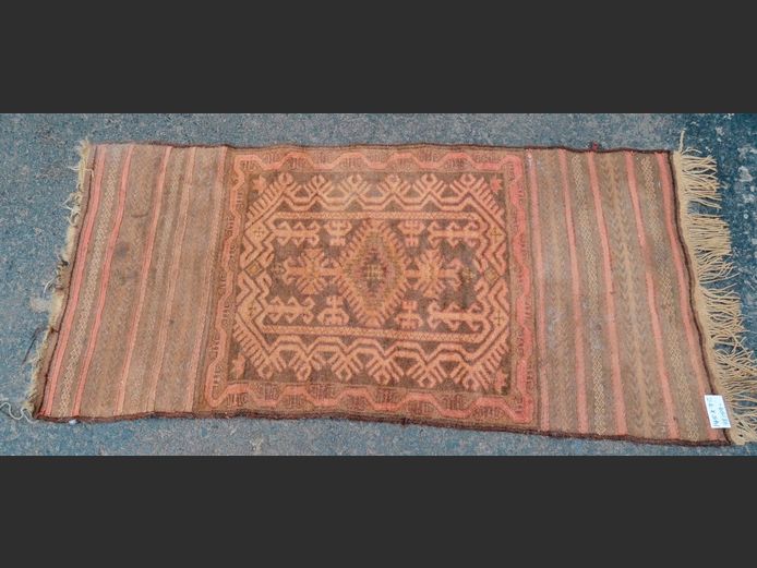 BAJISTA TONES OF BROWN & BURGUNDY KELIM RUG, 145 x 75cm