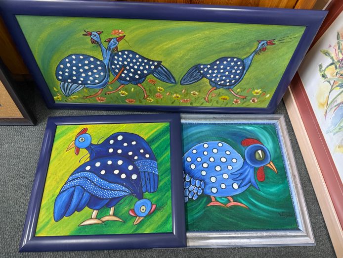Guinea Fowl Paintings x3