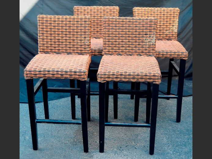 SET OF 4 ALL WEATHER WICKER BAR CHAIRS, 64cm High
