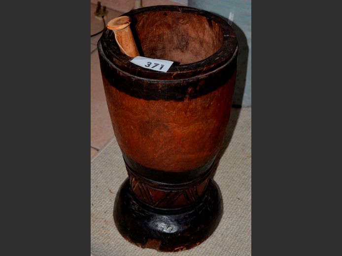 LARGE WOODEN "MIELIE STAMPER", 26cm Diameter x 47cm High