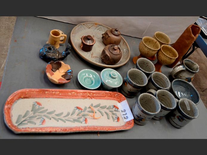 POTTERY: CUPS, GOBLETS, PLATE, etc [Chips to some pieces]