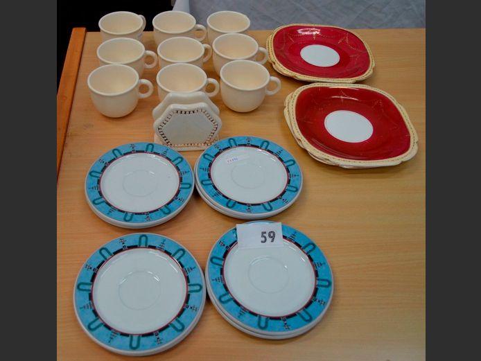 TIFFANY BOUTIQUE CUPS, SERVIETTE HOLDER, ARZBERG SAUCERS, etc