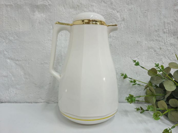 Elegant White and Gold Trim Insulated Thermal Carafe