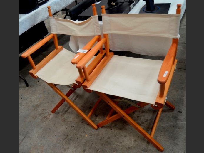 PAIR BEECHWOOD & CREAM FABRIC DIRECTOR'S CHAIRS