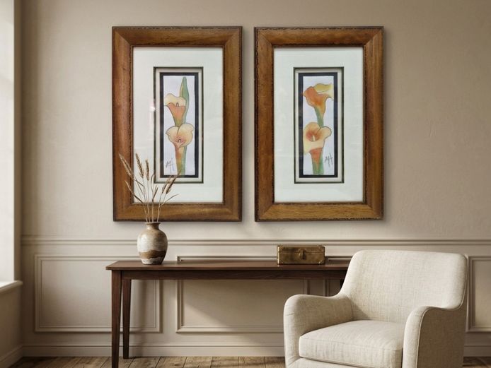 Pair of Contemporary Calla Lily Botanical Watercolours Signed "MH"